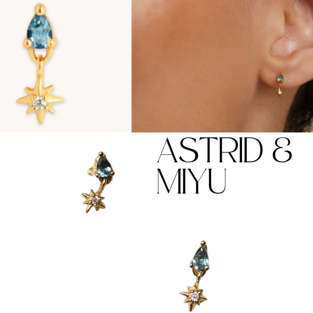Astrid & Miyu Blue Topaz Star Charm Studs in Gold
